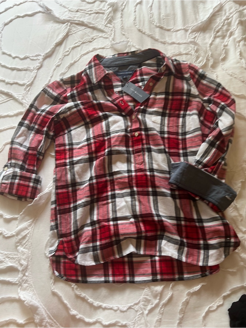 Tommy Hilfiger Red White and Black Plaid Button-Down Shirt